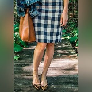 J.Crew The Pencil Skirt, Navy Blue and Ivory Gingham, Size 4.